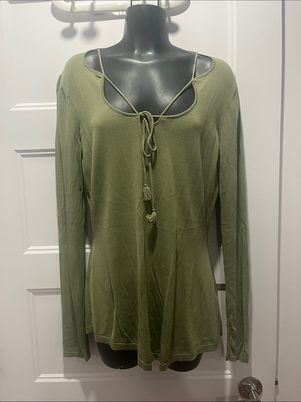 Women's Olive Green Long Sleeve Tie-Front Top
